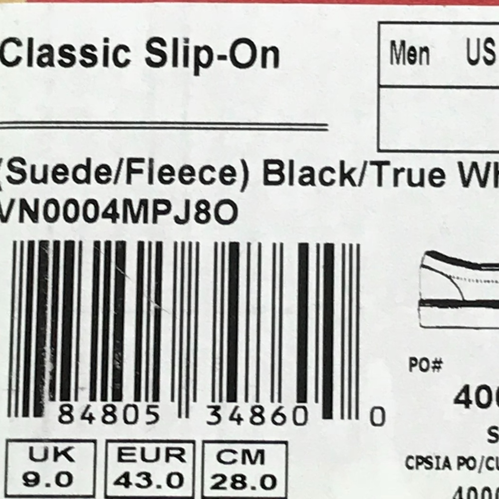  Vans Classic Slip-On Suede Fleece Black White - Picture 8 of 8